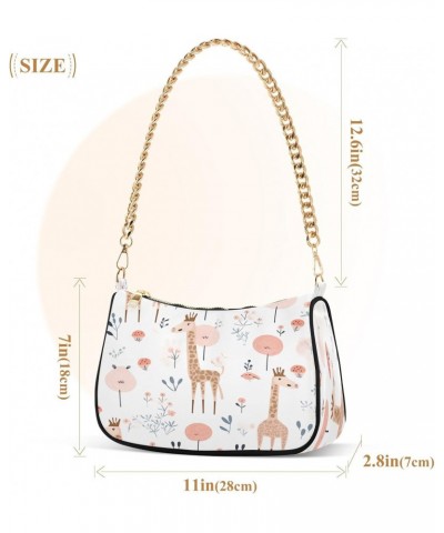 Shoulder Tote HandBag for Women Giraffe Pattern Clutch Single Chain Crossbody Bag with Zipper Closure $14.40 Totes