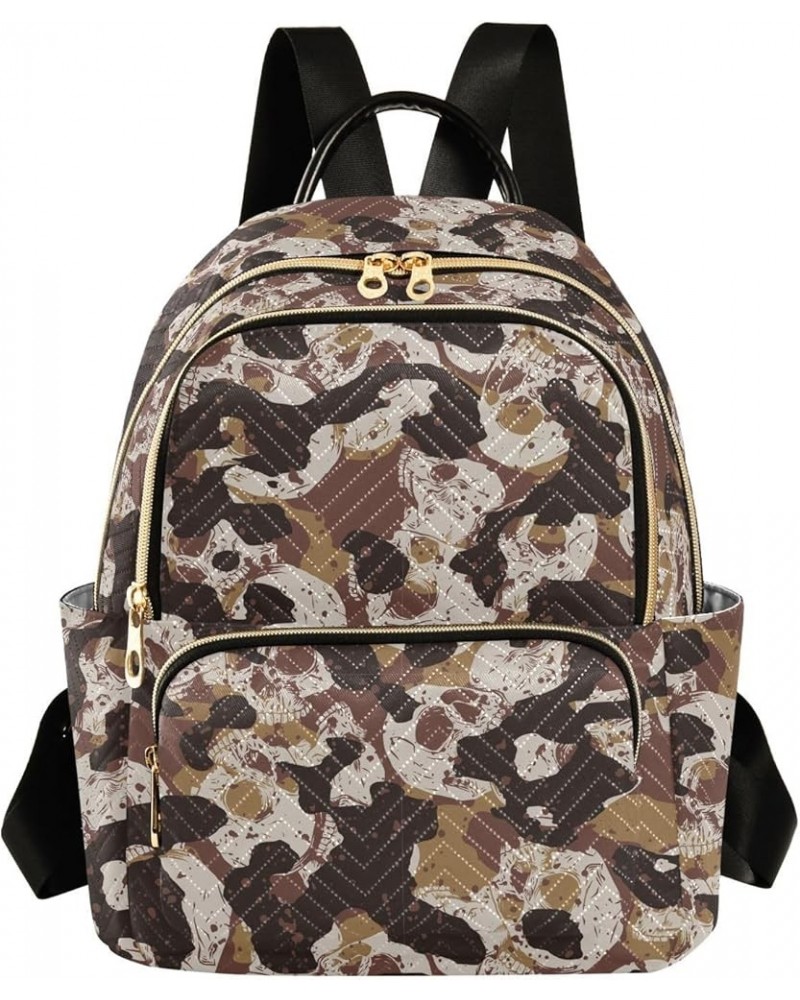 Camouflage Skull Women's Backpack Purse Causal Daypack Work Travel College Business Trip Bag Shoulder Bag Small $15.67 Backpacks