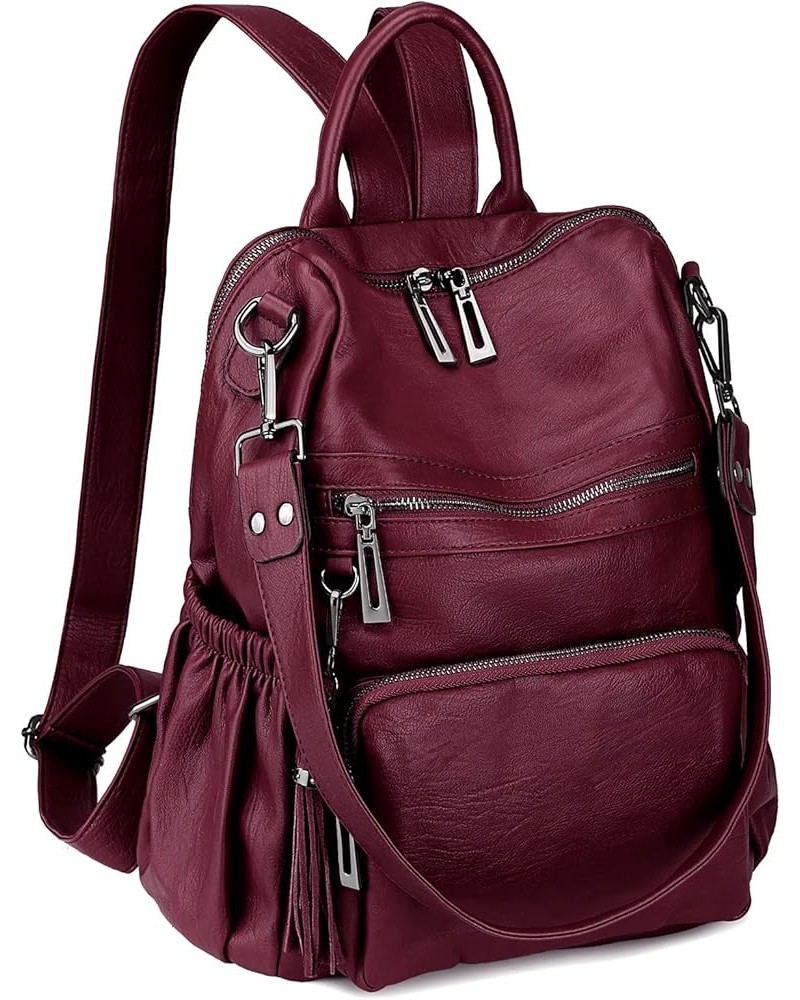 Backpack Purse for Women Vegan Leather Ladies Fashion Travel Shoulder Bag Convertible 0243 Wine Red $13.33 Backpacks