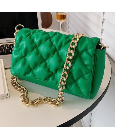 Quilted Purse for Women Classic Shoulder Bag Designer Crossbody Bag with Chain Strap Green $11.43 Shoulder Bags