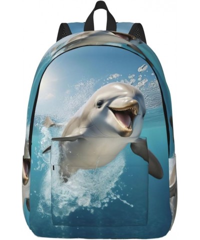 Funny Animal Dolphin Print Lightweight Travel Canvas Backpack Casual Daypack For Men Women Work, Sports, Beach Black Small $2...