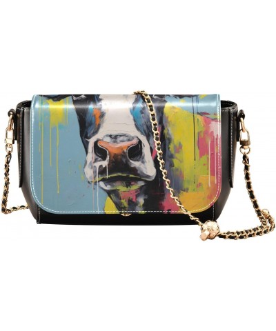 Cow Portraits Leather Crossbody Bag for Women Small Handbag with Chain Strap, Flip-Top Crossbody Purse $20.39 Crossbody Bags