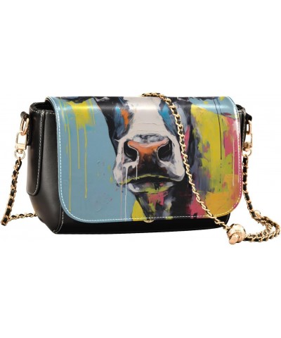 Cow Portraits Leather Crossbody Bag for Women Small Handbag with Chain Strap, Flip-Top Crossbody Purse $20.39 Crossbody Bags