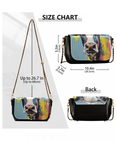 Cow Portraits Leather Crossbody Bag for Women Small Handbag with Chain Strap, Flip-Top Crossbody Purse $20.39 Crossbody Bags