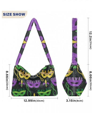 Mardi Gras Women Boho Handbag Masquerade Cute Beads Fleur De Lis Underarm Bag Tote Bag Shoulder Bag Crossbody Bag Fluffy Cell...