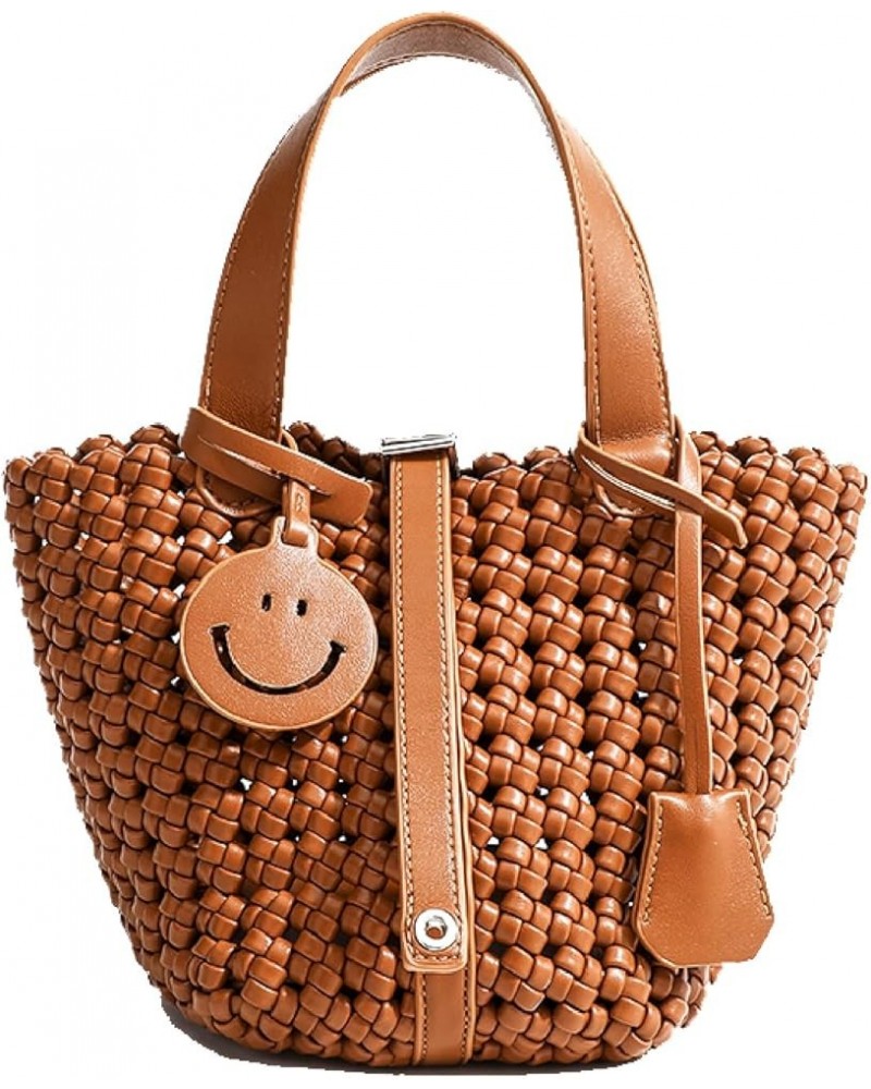 Women Basket Bucket Bag Vegetable Handbag, Woven Shoulder Tote Bag, Travel Hobo Ladies Top Handle Purse Commuter Bag Brown $2...