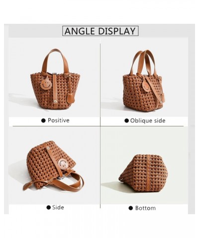 Women Basket Bucket Bag Vegetable Handbag, Woven Shoulder Tote Bag, Travel Hobo Ladies Top Handle Purse Commuter Bag Brown $2...