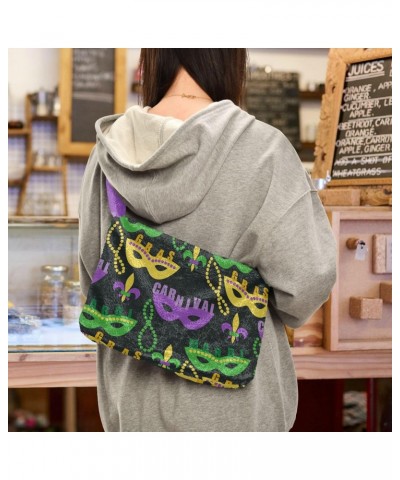 Mardi Gras Women Boho Handbag Masquerade Cute Beads Fleur De Lis Underarm Bag Tote Bag Shoulder Bag Crossbody Bag Fluffy Cell...