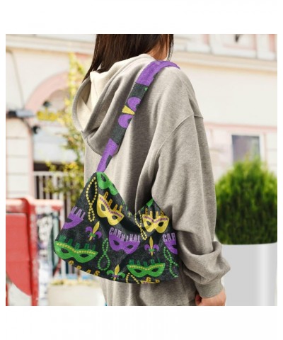 Mardi Gras Women Boho Handbag Masquerade Cute Beads Fleur De Lis Underarm Bag Tote Bag Shoulder Bag Crossbody Bag Fluffy Cell...