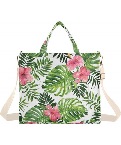 Palm Leaves Flower Tote Bag for Women Crossbody Bags Purse Shoulder Bag Corduroy Travel Tote Bag for Office Birthday Gifts Mu...