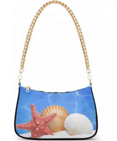 Seashells Starfish Wave Shoulder Bag for Women Hobo Tote Handbag Gold Chain Crossbody Bag with Zipper Clutch Purse Handbags $...