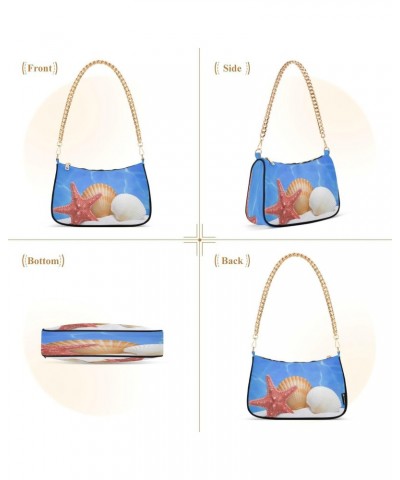 Seashells Starfish Wave Shoulder Bag for Women Hobo Tote Handbag Gold Chain Crossbody Bag with Zipper Clutch Purse Handbags $...