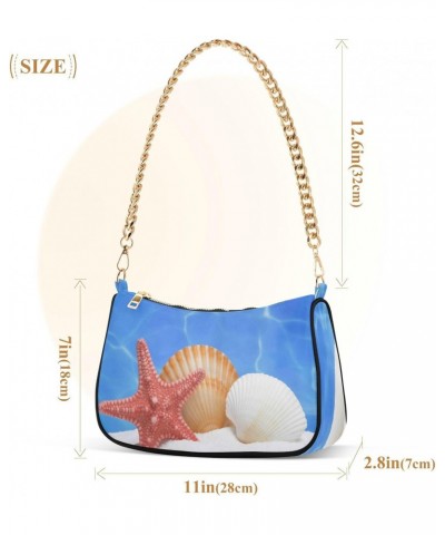 Seashells Starfish Wave Shoulder Bag for Women Hobo Tote Handbag Gold Chain Crossbody Bag with Zipper Clutch Purse Handbags $...