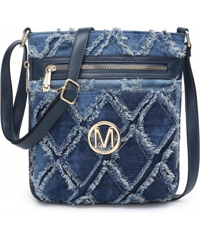 Crossbody Bags Purses for Women Trendy Multi Pockets Monogram Zip Shoulder Bags Ladies PU Leather Handbag M-denim Blue $23.00...