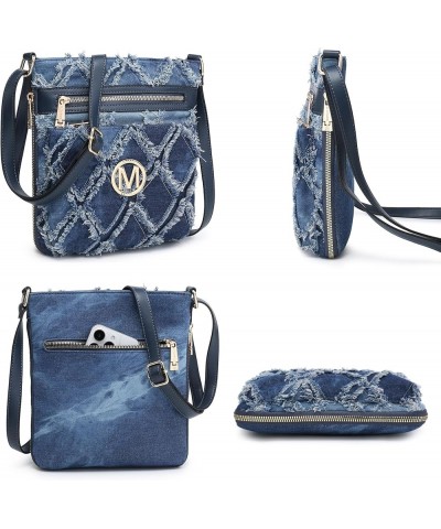 Crossbody Bags Purses for Women Trendy Multi Pockets Monogram Zip Shoulder Bags Ladies PU Leather Handbag M-denim Blue $23.00...