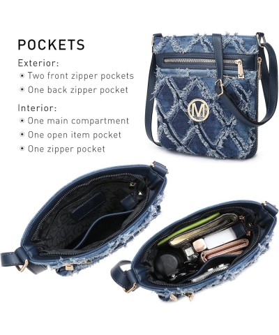 Crossbody Bags Purses for Women Trendy Multi Pockets Monogram Zip Shoulder Bags Ladies PU Leather Handbag M-denim Blue $23.00...