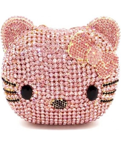 Cartoon Cat Crystal Clutch Cute Cat Evening Bag Holiday Party Handbag Purse Women Girls Bags Pink Red Pink $53.50 Evening Bags