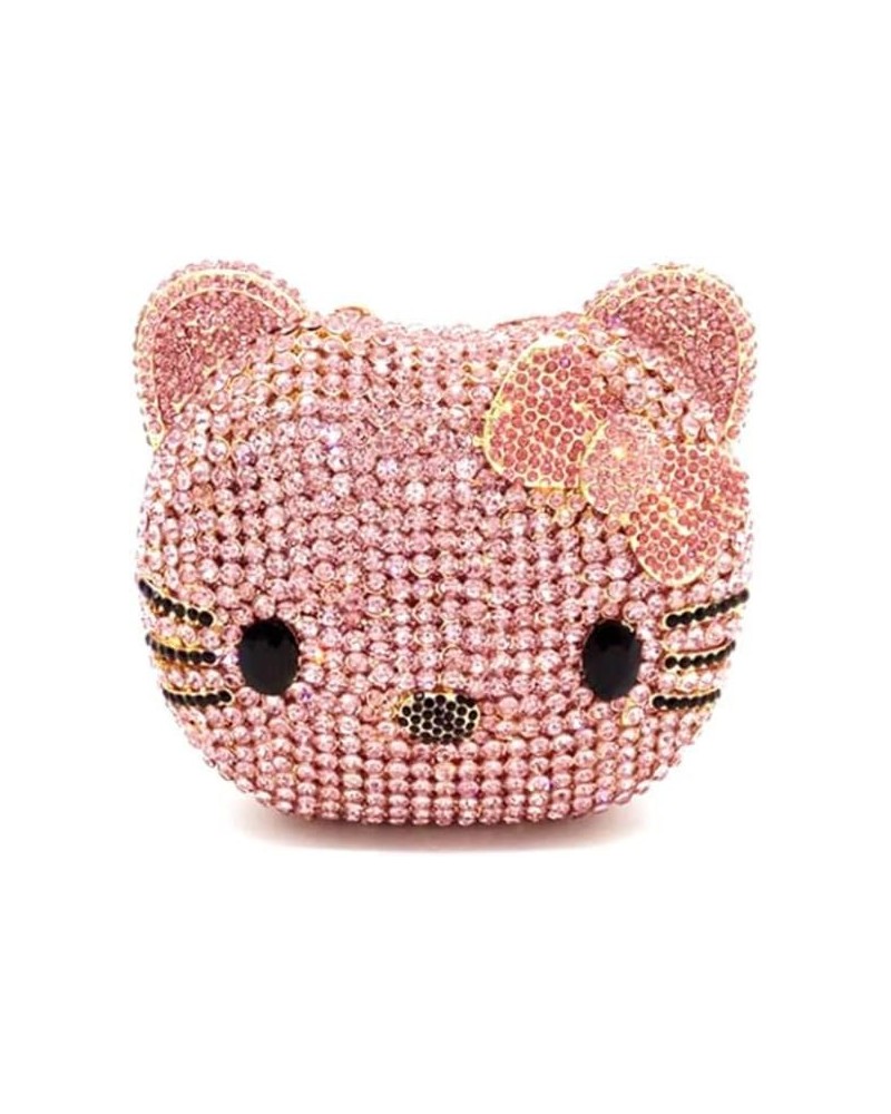 Cartoon Cat Crystal Clutch Cute Cat Evening Bag Holiday Party Handbag Purse Women Girls Bags Pink Red Pink $53.50 Evening Bags