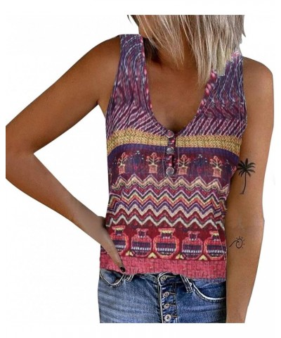 Women Casual Sleeveless Button V Neck Tie Dye Print Tank Top Slim Ribbed Vest Coffee - 2024 Camisole $9.85 Shoes