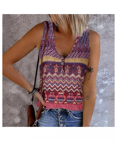 Women Casual Sleeveless Button V Neck Tie Dye Print Tank Top Slim Ribbed Vest Coffee - 2024 Camisole $9.85 Shoes