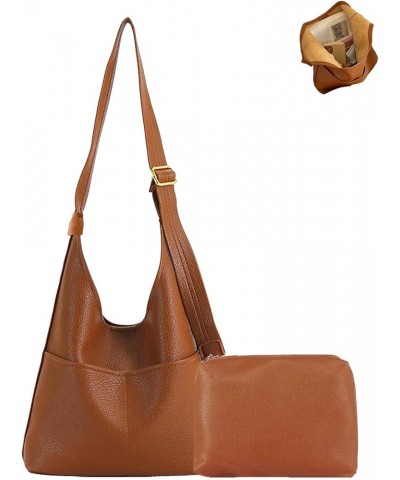 Faux Leather Hobo Bag for Women Large PU Leather Tote Bag Fashionable Stylish Shoulder Bag Women Trendy 2024 Double-brown $12...