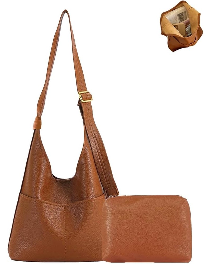 Faux Leather Hobo Bag for Women Large PU Leather Tote Bag Fashionable Stylish Shoulder Bag Women Trendy 2024 Double-brown $12...