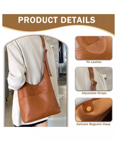 Faux Leather Hobo Bag for Women Large PU Leather Tote Bag Fashionable Stylish Shoulder Bag Women Trendy 2024 Double-brown $12...