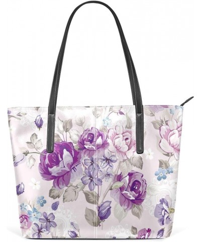 Handbags for Women Tote Bags with 11.08"(L) x 3.54"(W) x 11.02"(W) - Pink Love Heart Eiffel Tower Beautiful Purple Flowers $2...