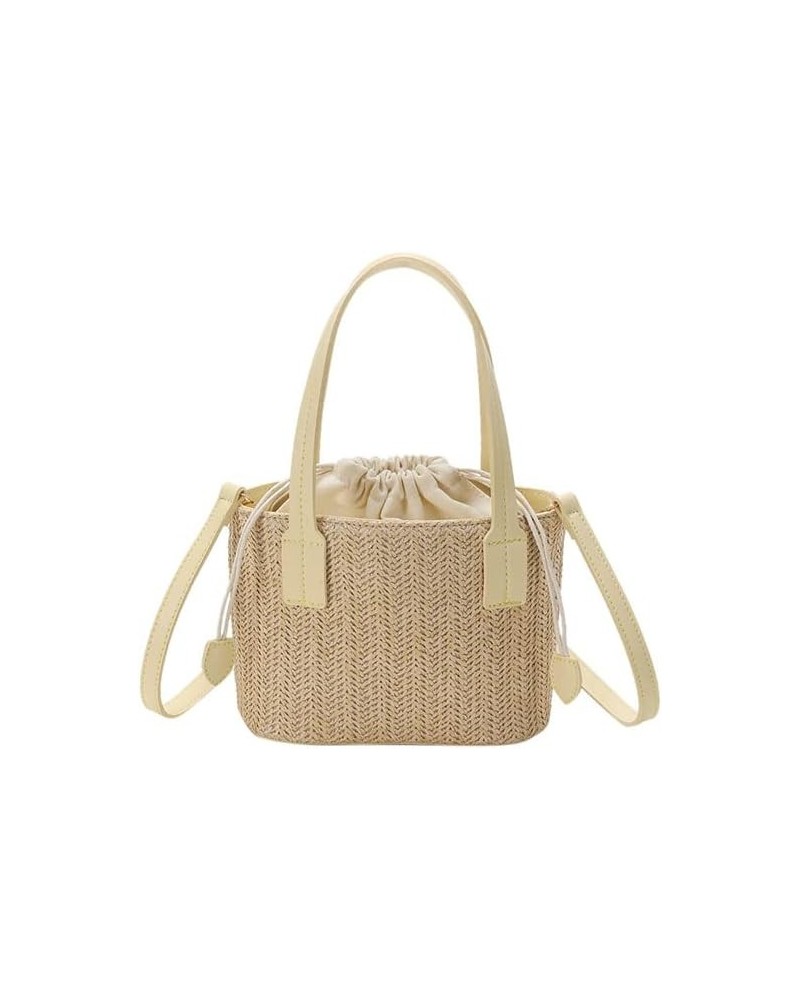 Women Small Straw Bag Mini Woven Bucket Bag Summer Beach Bag Fashion Crossbody Bag Top Handle Bag Shoulder Bag Handbag Yellow...