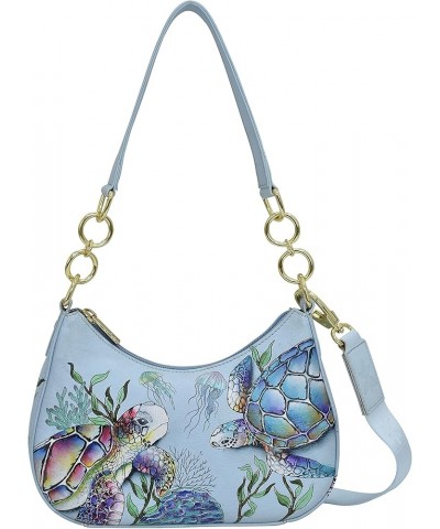 Women's Hand Painted Genuine Painted Leather Small Convertible Hobo Underwater Beauty $79.27 Hobo Bags