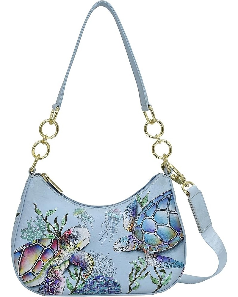 Women's Hand Painted Genuine Painted Leather Small Convertible Hobo Underwater Beauty $79.27 Hobo Bags