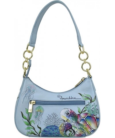 Women's Hand Painted Genuine Painted Leather Small Convertible Hobo Underwater Beauty $79.27 Hobo Bags