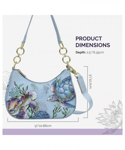 Women's Hand Painted Genuine Painted Leather Small Convertible Hobo Underwater Beauty $79.27 Hobo Bags