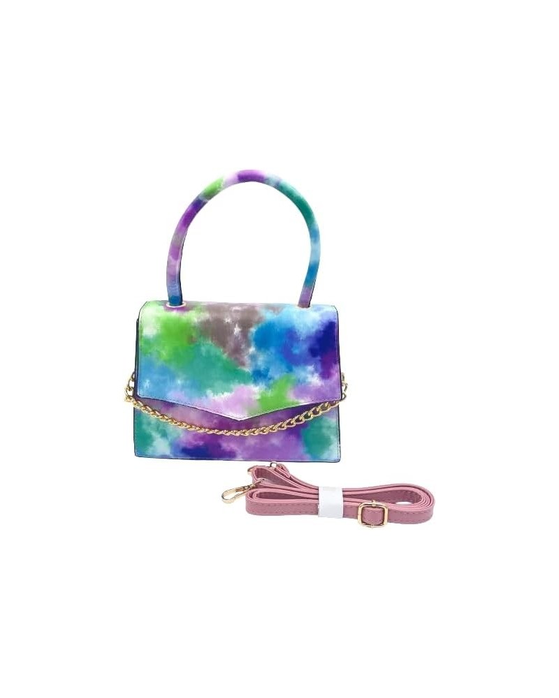 Faux Leather Tie Dye Crossbody Bag for Women with Detachable Strap Purple/Blue $13.44 Crossbody Bags