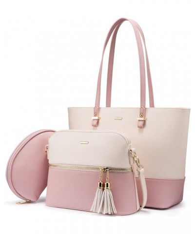 Purses and Handbags for Women Fashion Tote Bags Shoulder Bag Top Handle Satchel Bags 3pcs-2 Pink/Beige $20.99 Totes