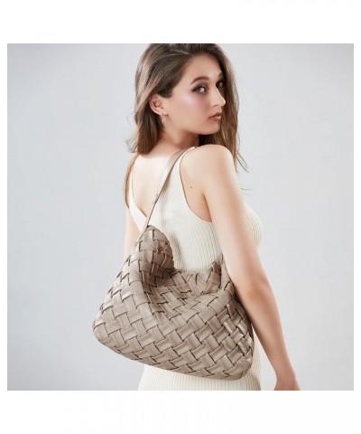 Woven Bag for Women, Vegan Leather Tote Bag, Retro Handbag Purse, Handmade Large Summer Beach Shoulder Bags Khaki $37.79 Totes