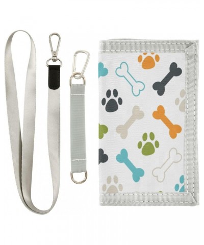 Blue Green Dog Footprint Bones Trifold Wallet Fabric Wallet Small Nylon Wallet Card Wallet with Lanyard $8.50 Wallets