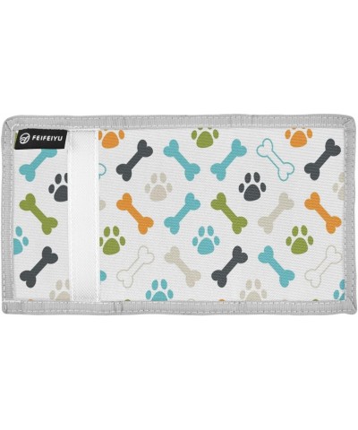 Blue Green Dog Footprint Bones Trifold Wallet Fabric Wallet Small Nylon Wallet Card Wallet with Lanyard $8.50 Wallets