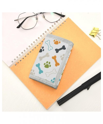 Blue Green Dog Footprint Bones Trifold Wallet Fabric Wallet Small Nylon Wallet Card Wallet with Lanyard $8.50 Wallets