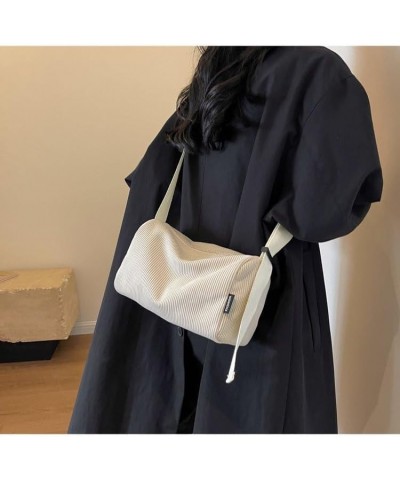 Corduroy fashion solid color simple pillow bag messenger bag shoulder bag crossbody bag for men and women Off-white $15.29 Cr...