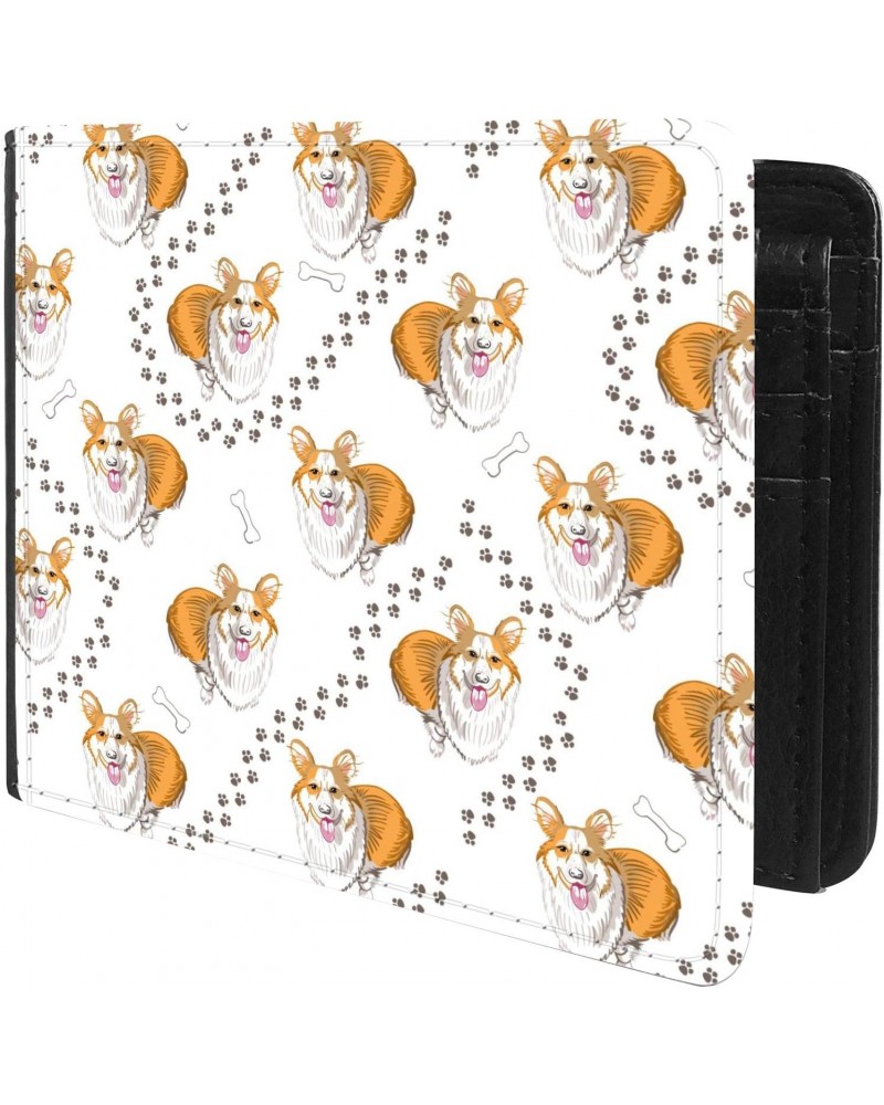 Unique Desige Pattern - Corgi Dog and Paws, Slim Front Pocket Wallet Billfold RFID Blocking $10.42 Wallets