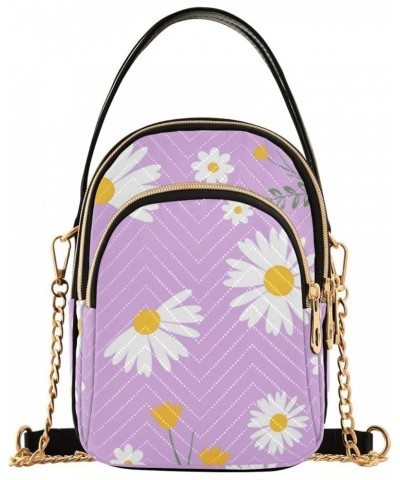 Women's Crossbody Bag, Purple Daisy Three Zipper Design Handbag Shoulder Bag Wallet Color332 $14.03 Crossbody Bags