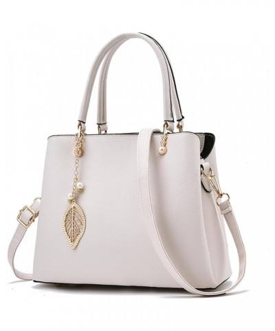 Ladies Elegant Handbags Medium Tote Handbags Top Handle Bag PU Leather Shoulder Bag Crossbody Bag White $25.74 Handbags