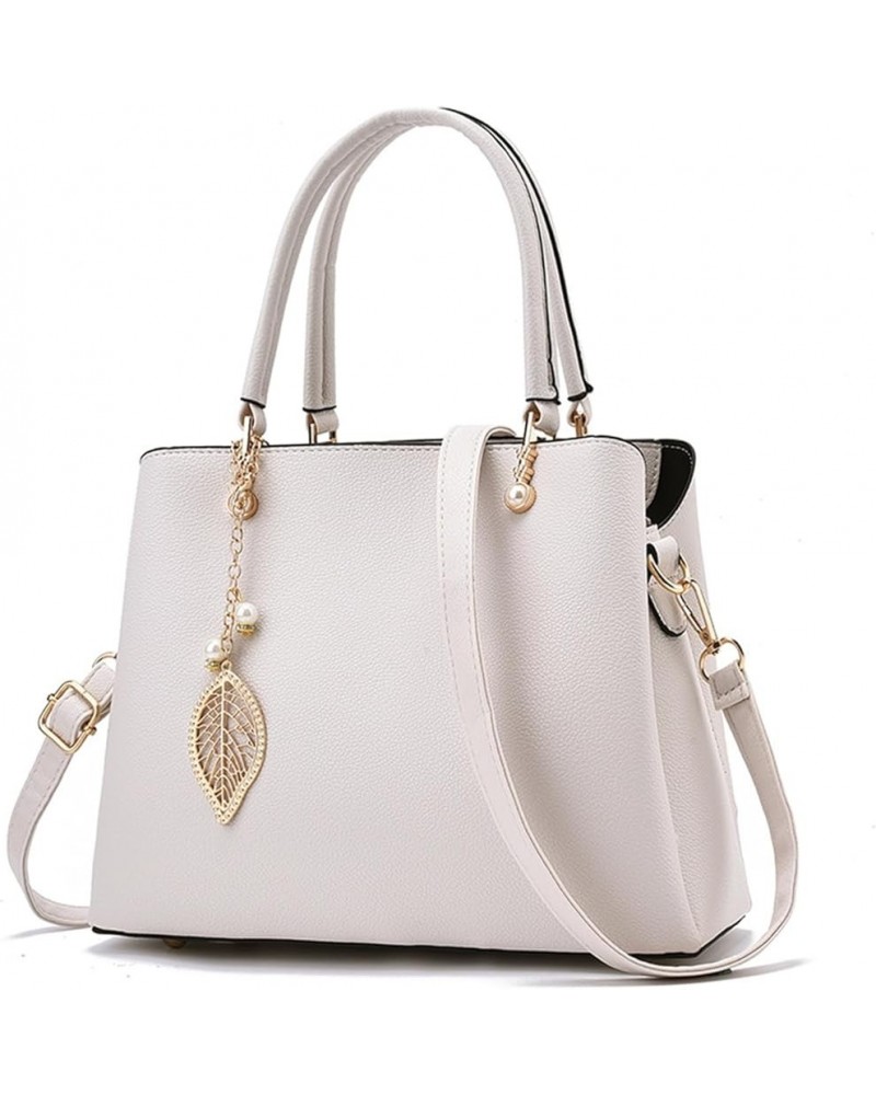 Ladies Elegant Handbags Medium Tote Handbags Top Handle Bag PU Leather Shoulder Bag Crossbody Bag White $25.74 Handbags