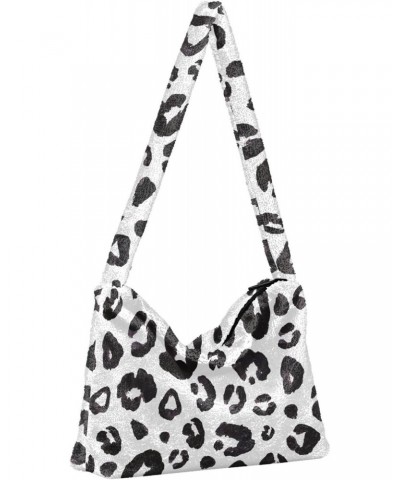 Black and White Leopard Print Plush Shoulder Bag Furry Tote Handbag Purse Faux Fur Crossbody Bag for Women $11.96 Totes