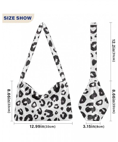 Black and White Leopard Print Plush Shoulder Bag Furry Tote Handbag Purse Faux Fur Crossbody Bag for Women $11.96 Totes