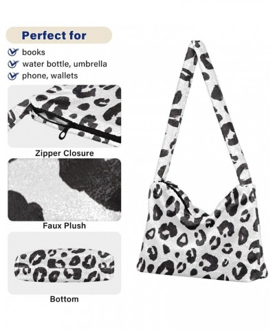 Black and White Leopard Print Plush Shoulder Bag Furry Tote Handbag Purse Faux Fur Crossbody Bag for Women $11.96 Totes