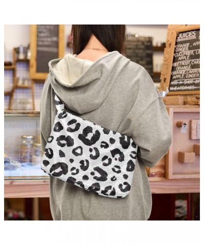 Black and White Leopard Print Plush Shoulder Bag Furry Tote Handbag Purse Faux Fur Crossbody Bag for Women $11.96 Totes