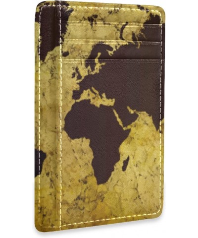 Old Manuscript Of World Map Slim Minimalist Wallets Rfid Blocking Card Wallets PU Leather Front Pocket Wallets for Men and Wo...