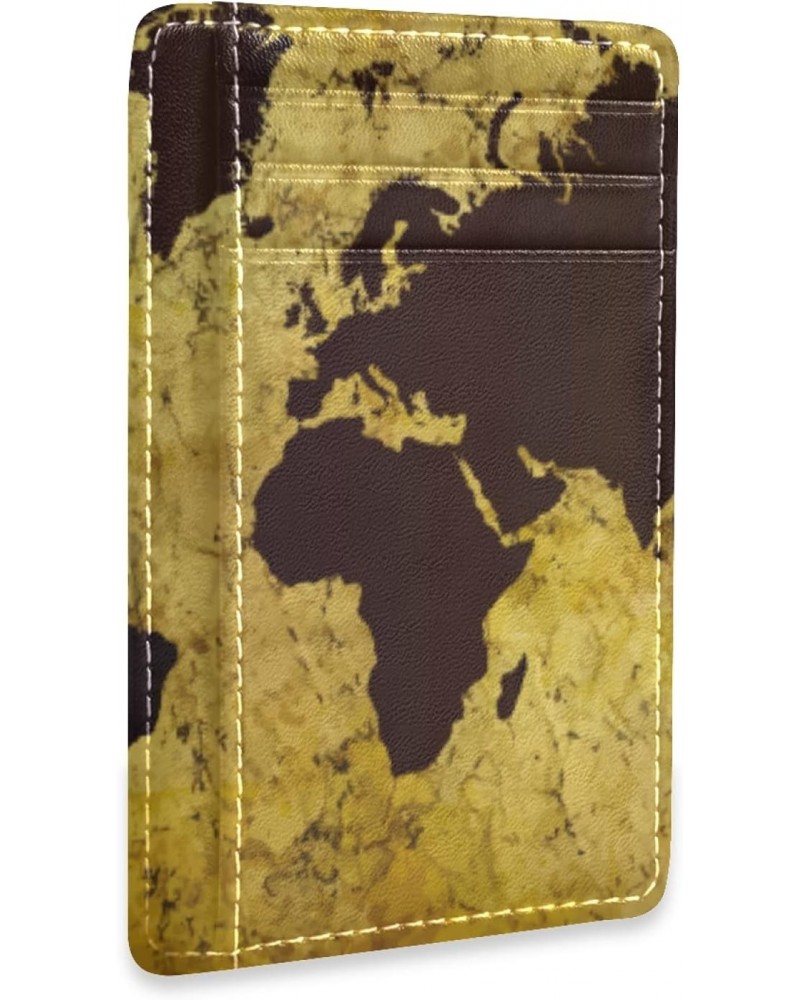 Old Manuscript Of World Map Slim Minimalist Wallets Rfid Blocking Card Wallets PU Leather Front Pocket Wallets for Men and Wo...